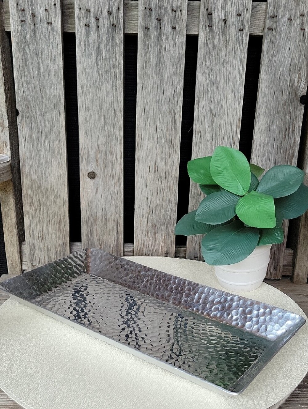 Threshold Hammered Metal Rectangular Tray in Silver
